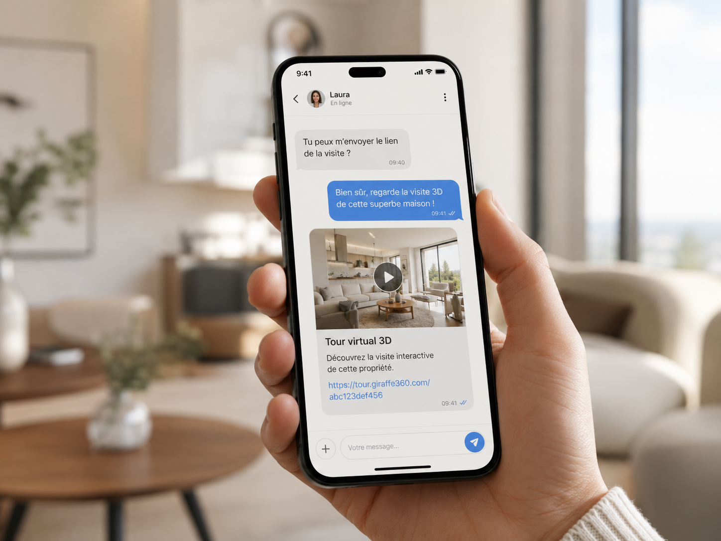 Tour virtual sendo compartilhado por link no celular